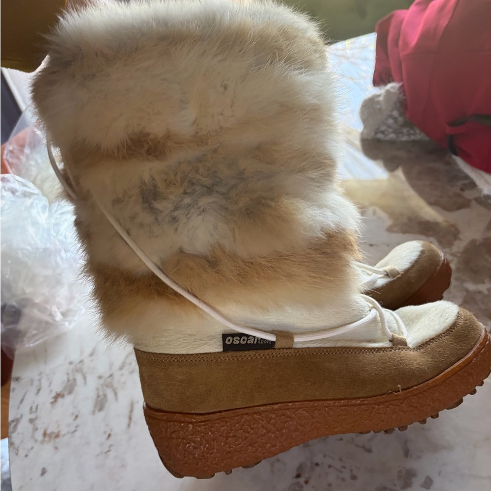Oscar Cozy Fur-Trim Winter Boots in Cream and Brown
